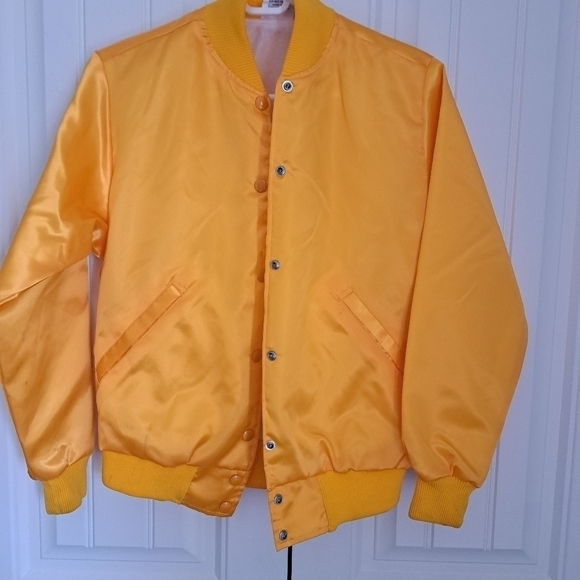 VTG BIRDIE RICHARD A LESLIE satiny jacket bright yellow snap front ladies XS - Picture 6 of 7
